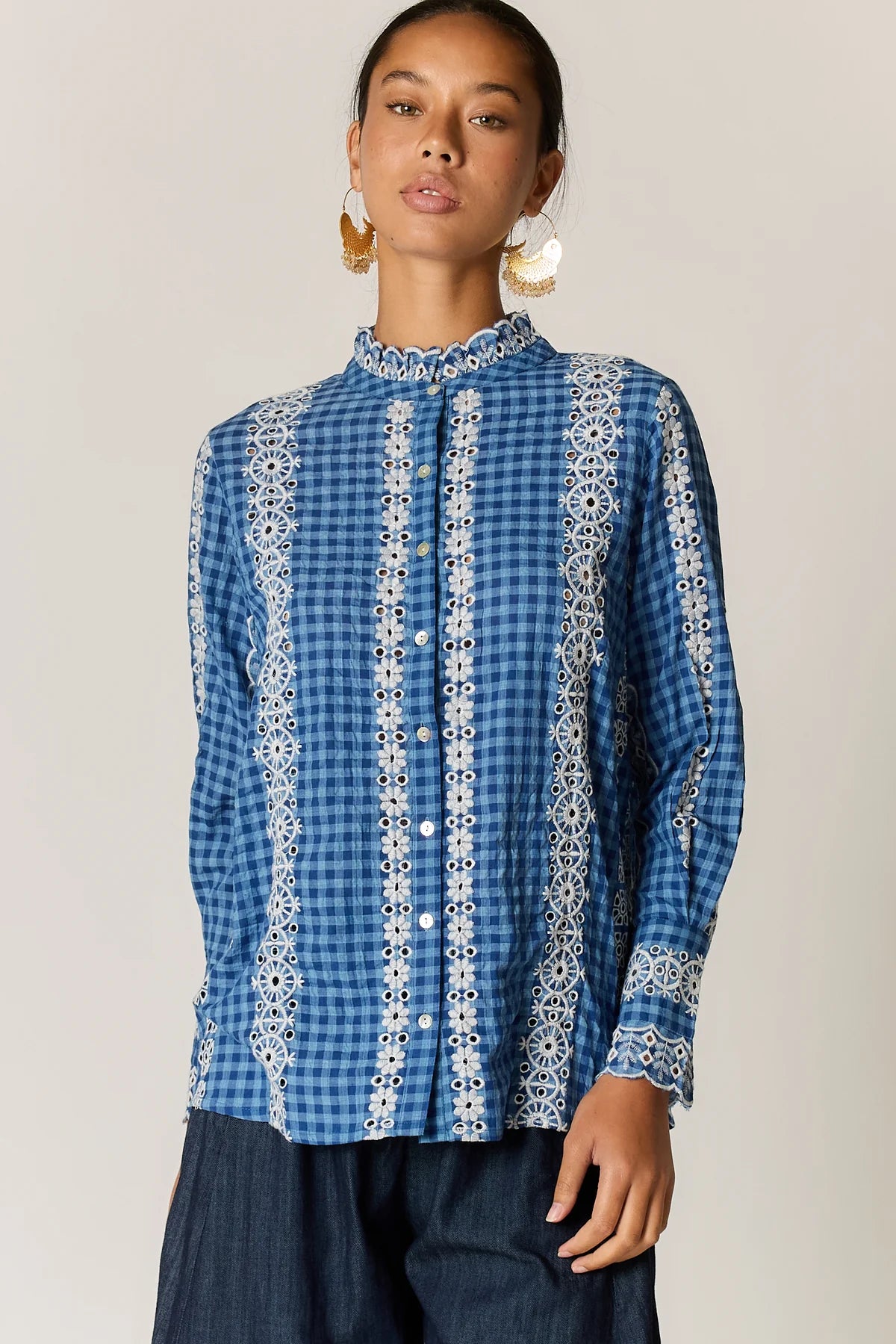 Avery Lace Top Blue Check