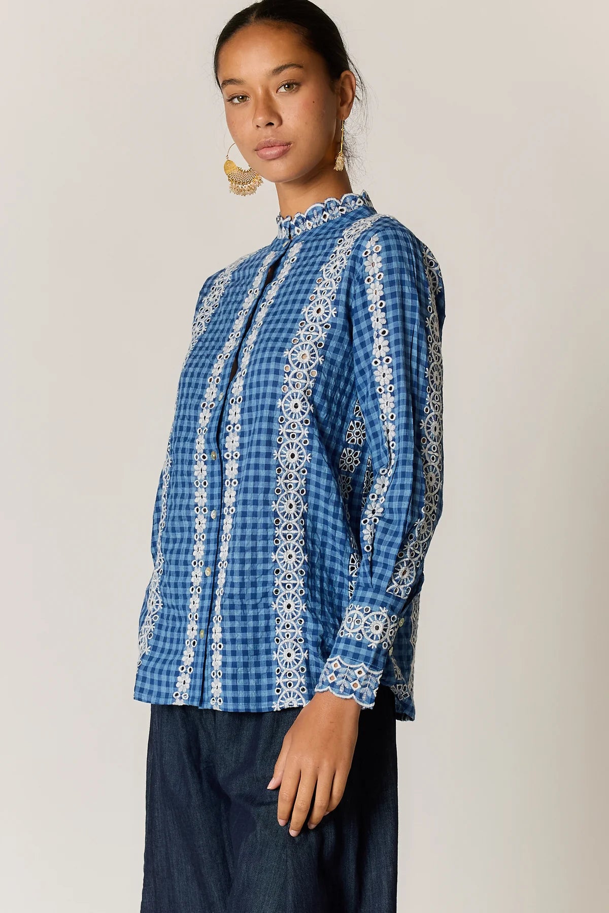 Avery Lace Top Blue Check