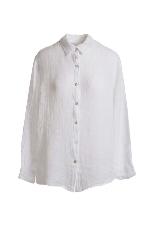 Button Linen Gauze Shirt White