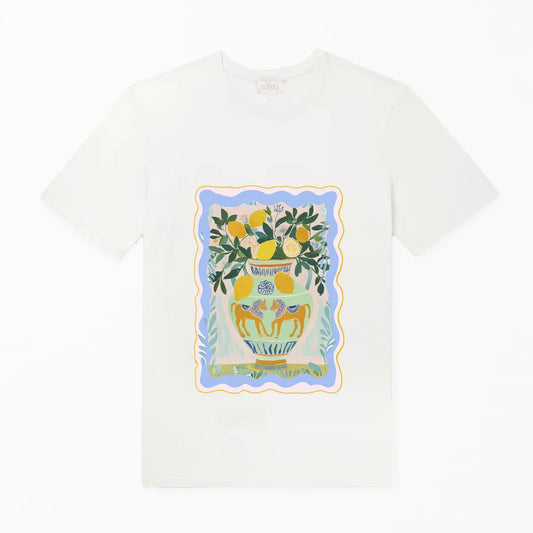 T Shirt White Vase Lions And Lemons